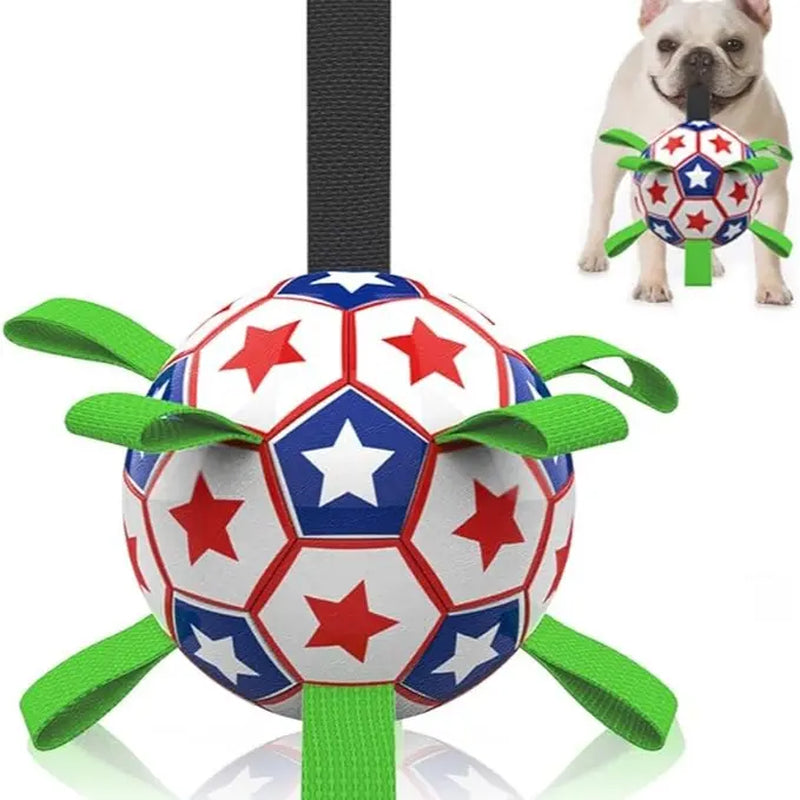 Dog Toys Soccer Ball with Straps, 6‘’ World Cup Interactive Dogs Toys for Tug of War, Yard Game, Water Toy, Herding Ball for Dogs Small & Medium, Puppy Birthday Gifts Outdoor Jolly Ball Boredom Buster