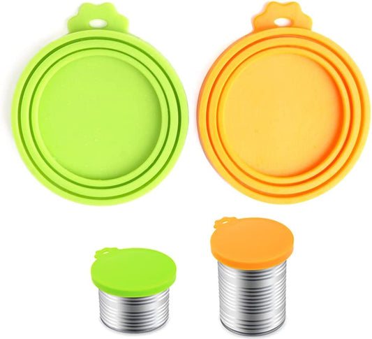 Pet Food Can Cover Silicone Can Lids for Dog and Cat Food(Universal Size,One Fit 3 Standard Size Food Cans),Green and Orange