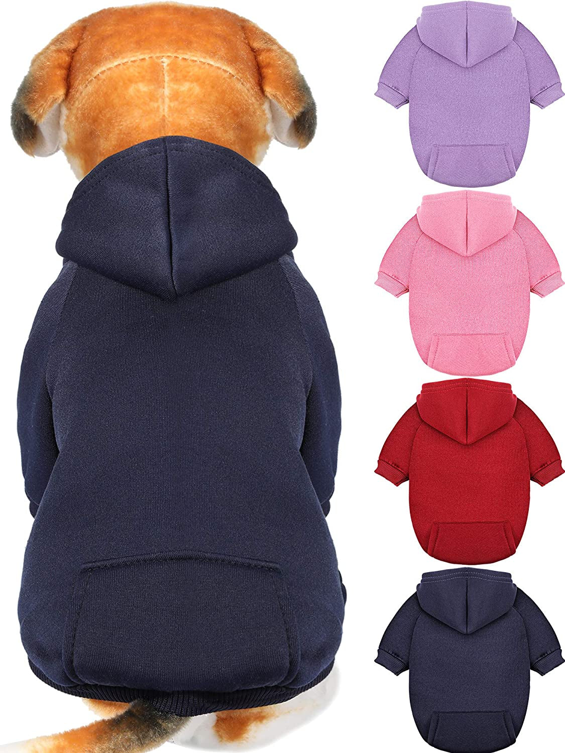 4 Pieces Dog Hoodie Dog Sweaters with Hat, Cold Weather Cotton Dog Hoodies with Pocket Hooded Clothes Apparel Costume Puppy Cat Winter Hoodies Warm Coat Sweater for Small Dogs Cats Puppy Animal (S)