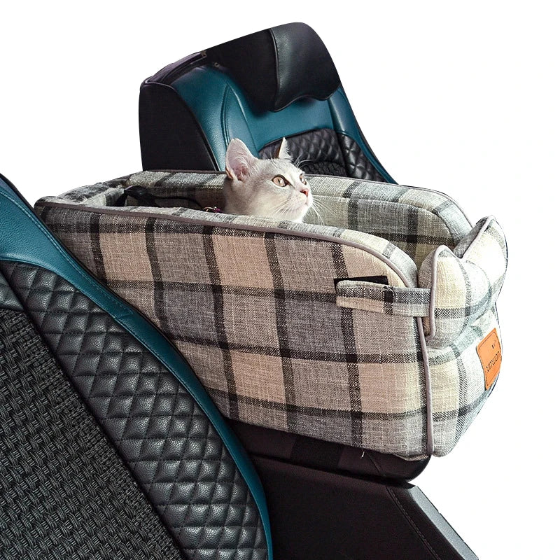 Portable Pet Dog Car Seat Central Control Cat Booster Seat on Car Armrest Box Booster Kennel Bed Deluxe Interactive Pet Seat