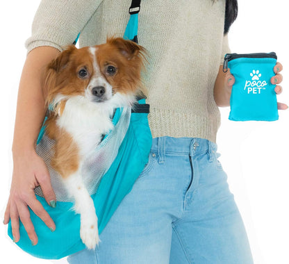 Small Dog Sling Travel Carrier | Fits in Your Pocket | Mesh Ventilation, Adjustable Strap, Holds Dogs up to 10 Pounds | Bright Blue | Amazon