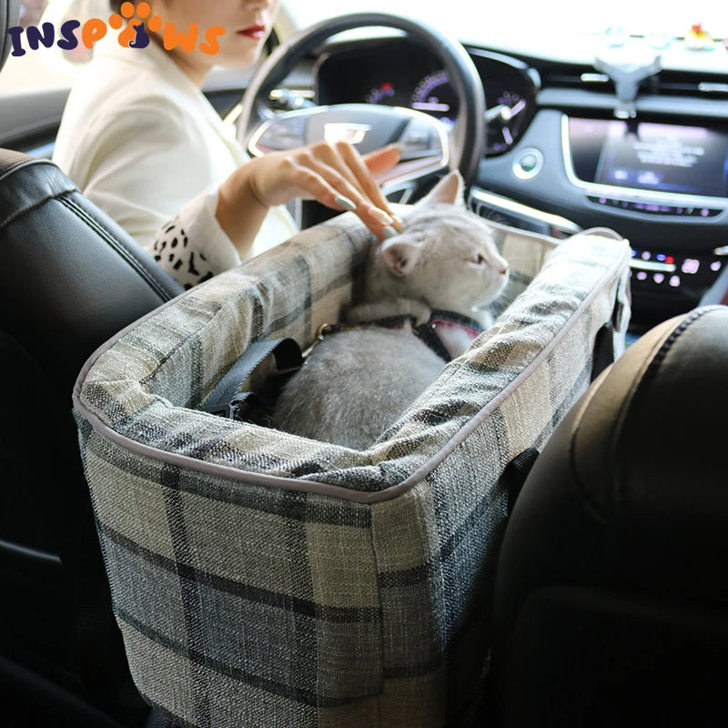 Portable Pet Dog Car Seat Central Control Cat Booster Seat on Car Armrest Box Booster Kennel Bed Deluxe Interactive Pet Seat