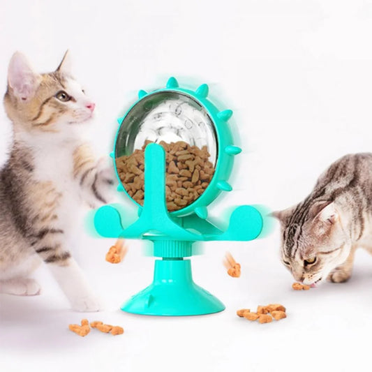 Cat Food Puzzle, Windmill Cat Toy, Turntable Food Dispenser, Multifunctional Interactive Teasing, Funny Kitten Toys Cat Leaking Food Puzzle Toy with Strong Suction Cup