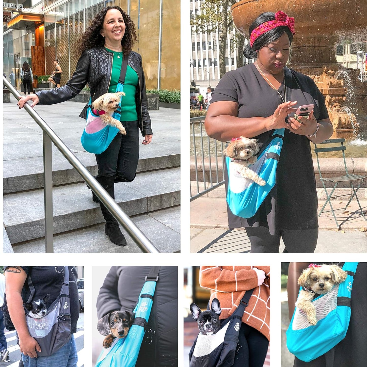 Small Dog Sling Travel Carrier | Fits in Your Pocket | Mesh Ventilation, Adjustable Strap, Holds Dogs up to 10 Pounds | Bright Blue | Amazon