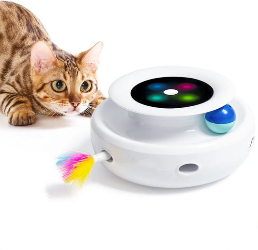 Cat Toys 2-In-1 Interactive Cat Toys for Indoor Cats, Cat Balls, Cat Mice Toy, Cat Entertainment Toys with 6Pcs Feathers, -Bright White