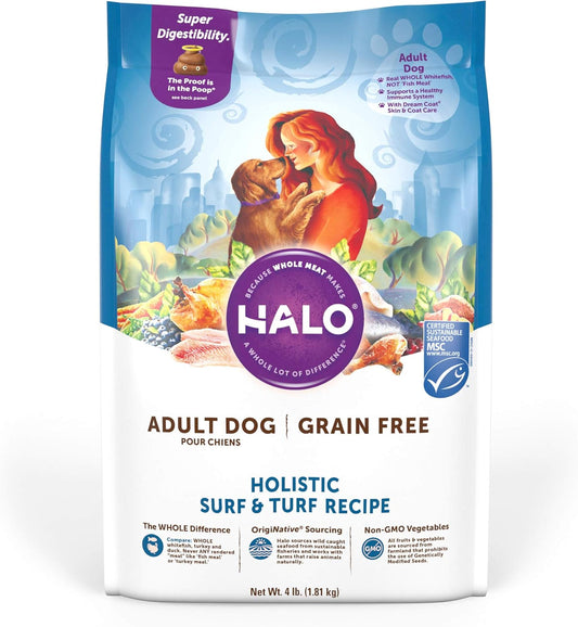 Adult Dry Dog Food, Grain Free, Surf & Turf 4-Pound Bag