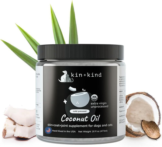 "Premium Organic Coconut Oil Pet Supplement - Natural Skin and Coat Support for Dogs and Cats - Soothes Itchy Skin, Dry Noses, and Moisturizes Dry Skin - Made in the USA"