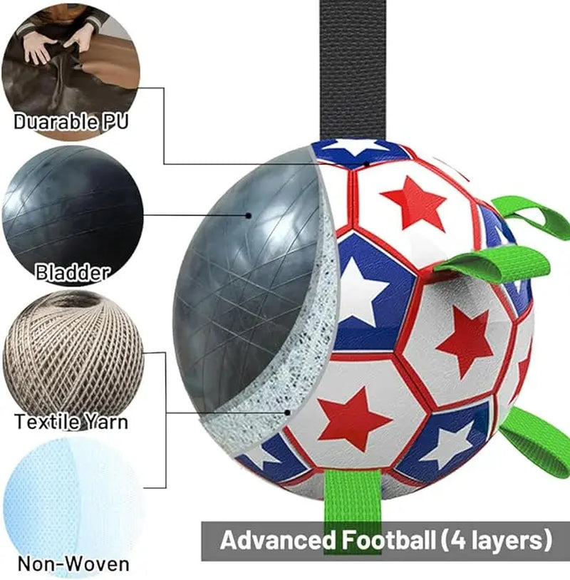 Dog Toys Soccer Ball with Straps, 6‘’ World Cup Interactive Dogs Toys for Tug of War, Yard Game, Water Toy, Herding Ball for Dogs Small & Medium, Puppy Birthday Gifts Outdoor Jolly Ball Boredom Buster