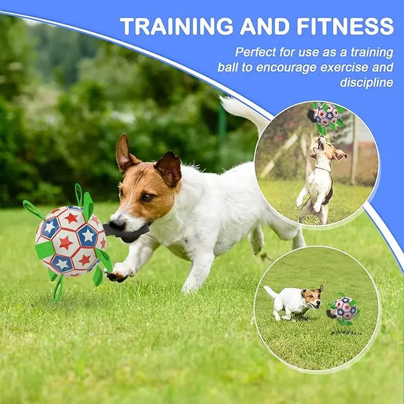 Dog Toys Soccer Ball with Straps, 6‘’ World Cup Interactive Dogs Toys for Tug of War, Yard Game, Water Toy, Herding Ball for Dogs Small & Medium, Puppy Birthday Gifts Outdoor Jolly Ball Boredom Buster