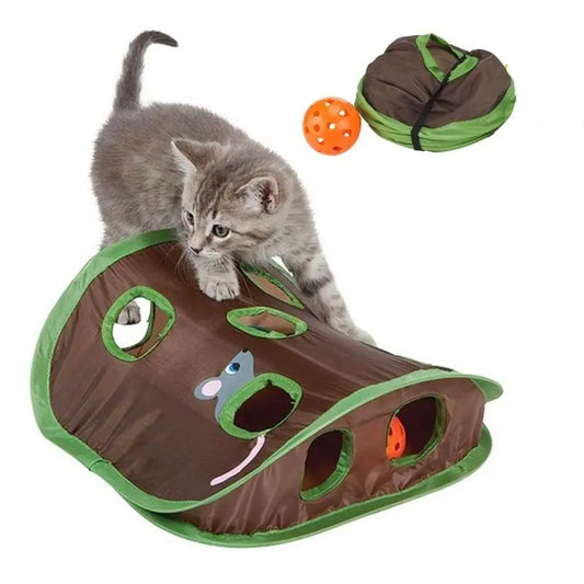 9-Hole Tunnel Cat Toy (1 Piece), Foldable Interactive Cat Toy, Pet Play Toy for Indoor & Outdoor